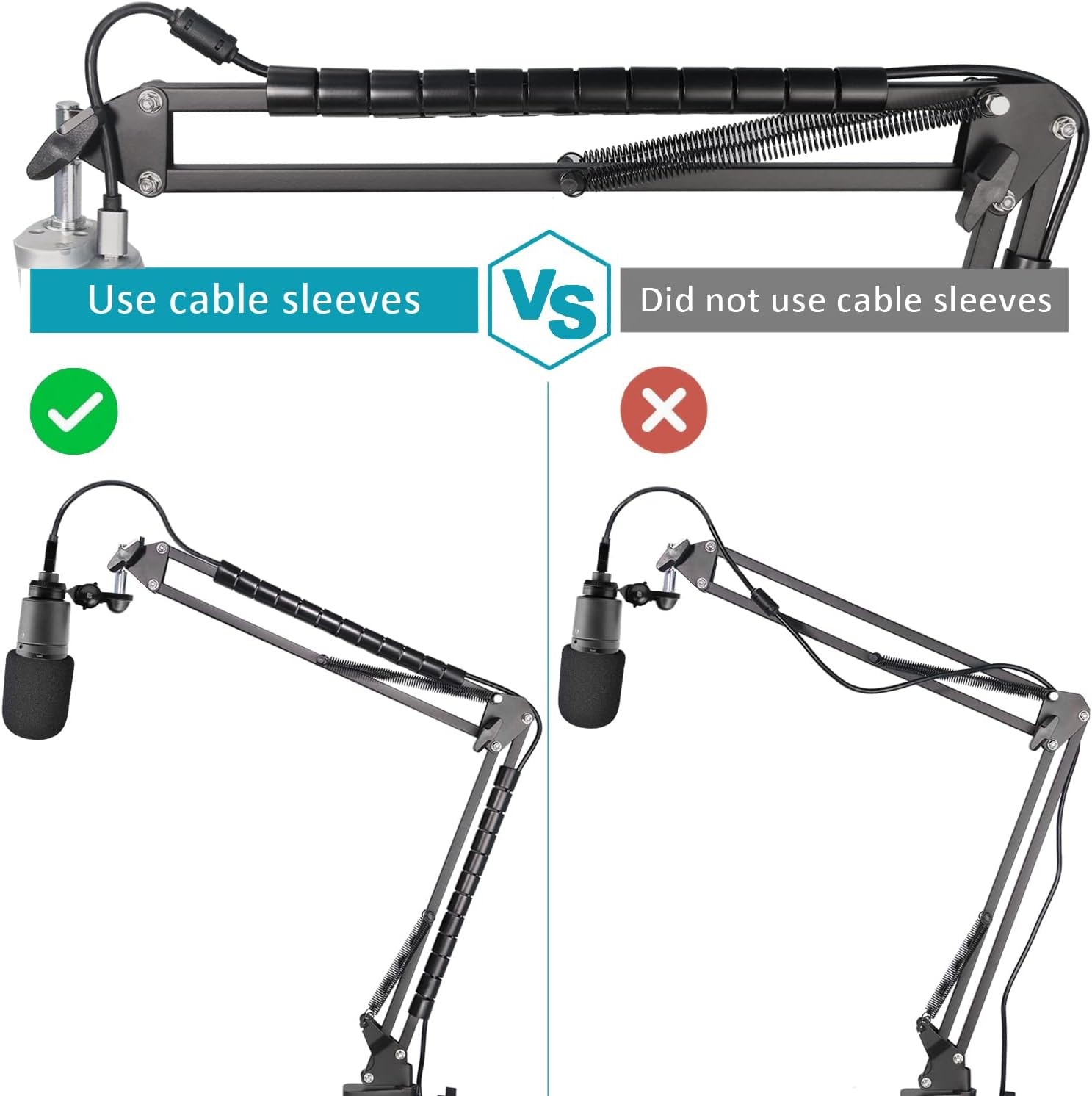 AT2020 Mic Boom Arm Stand with Pop Filter and Cable Sleeve