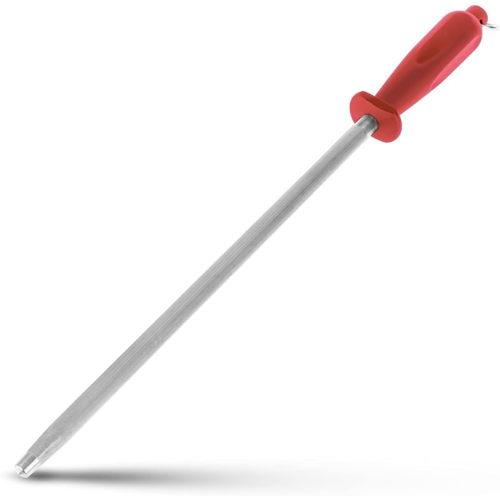 12 Inch Professional Carbon Steel Knife Sharpening Steel Rod in Red