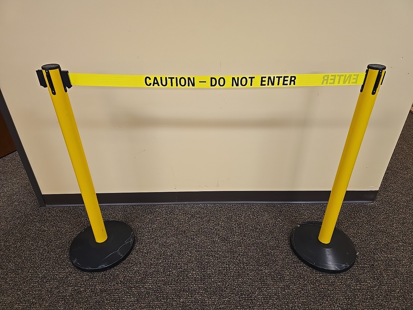 Uline Yellow Crowd Control Posts with Retractable Caution Belt