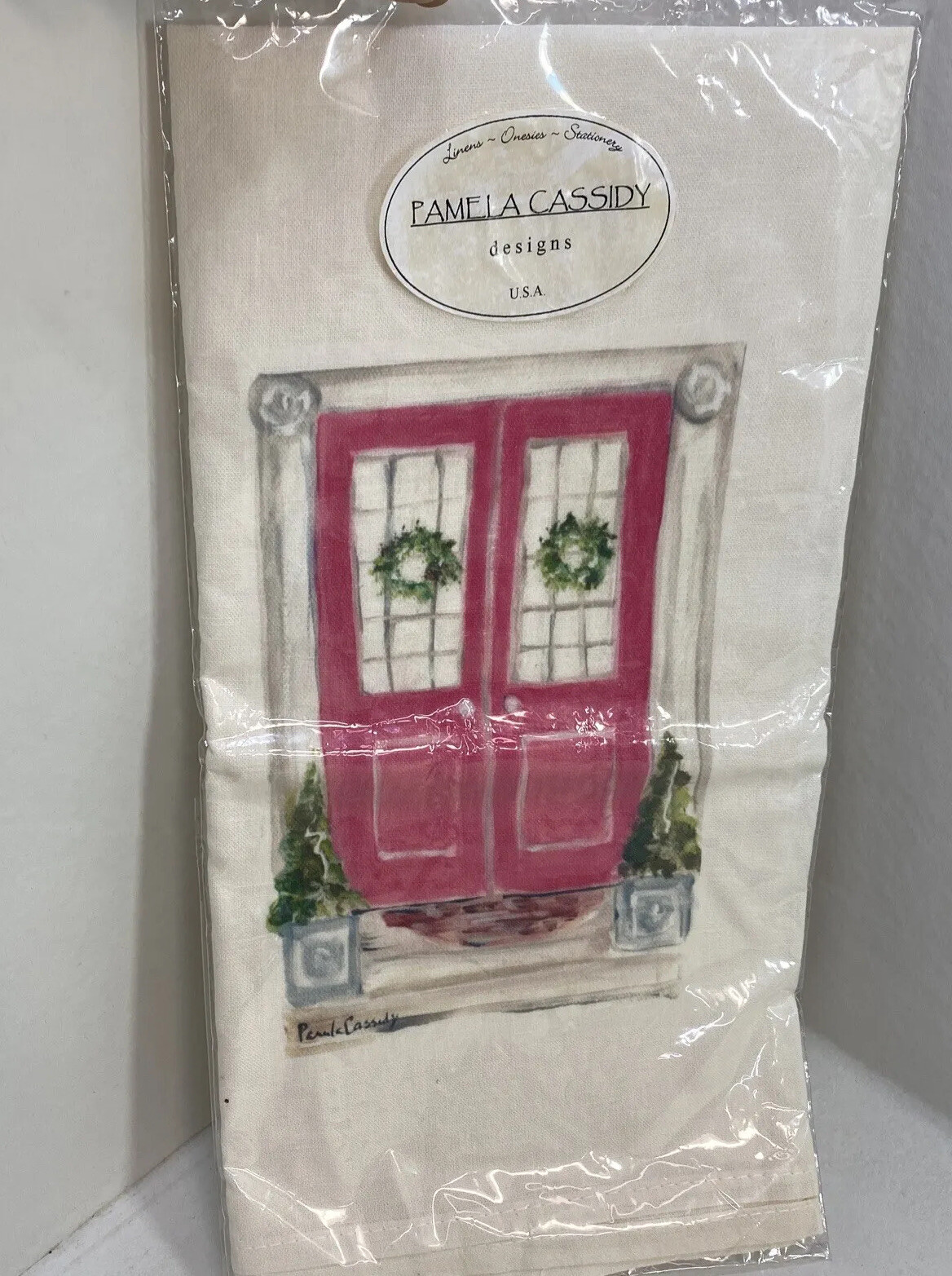 Hand-Printed Decorated Door Print Kitchen Towel-Pamela Cassidy Designs-New