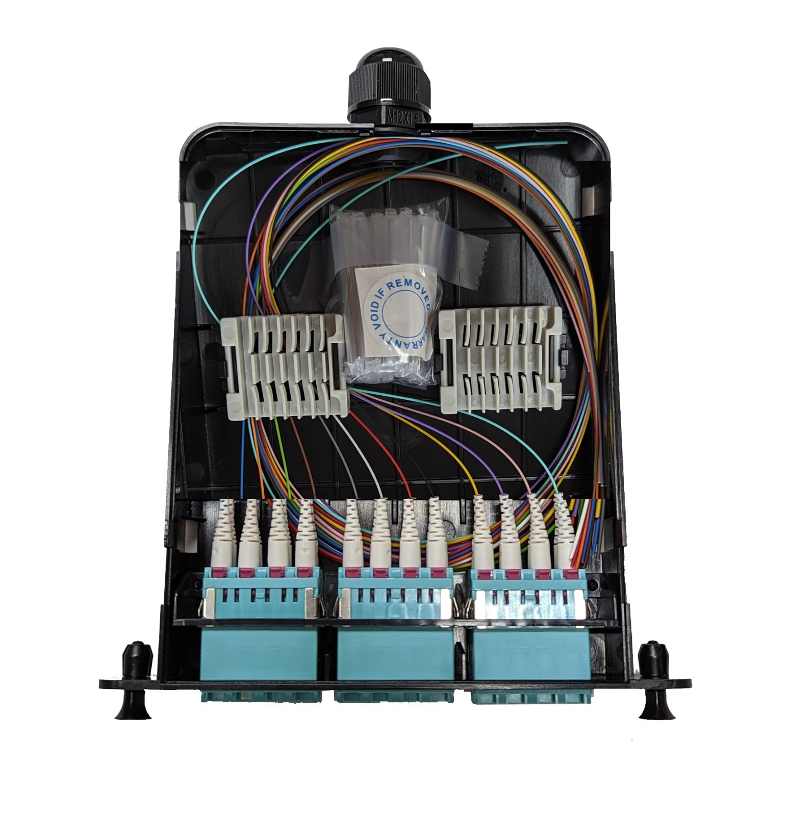 Universal LGX Pigtailed Splice Cassette 12 fiber, LC Quad MM 50/125 OM3/4