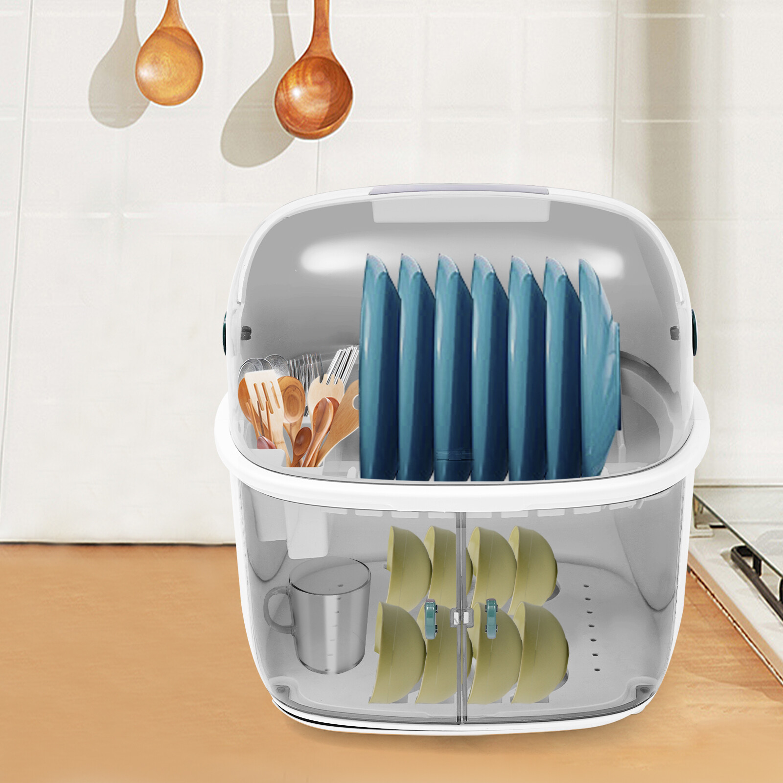 2 Tier Plastic Drying Rack for Kitchen, Dish Drying Rack 2-tier Dish Drying Rack