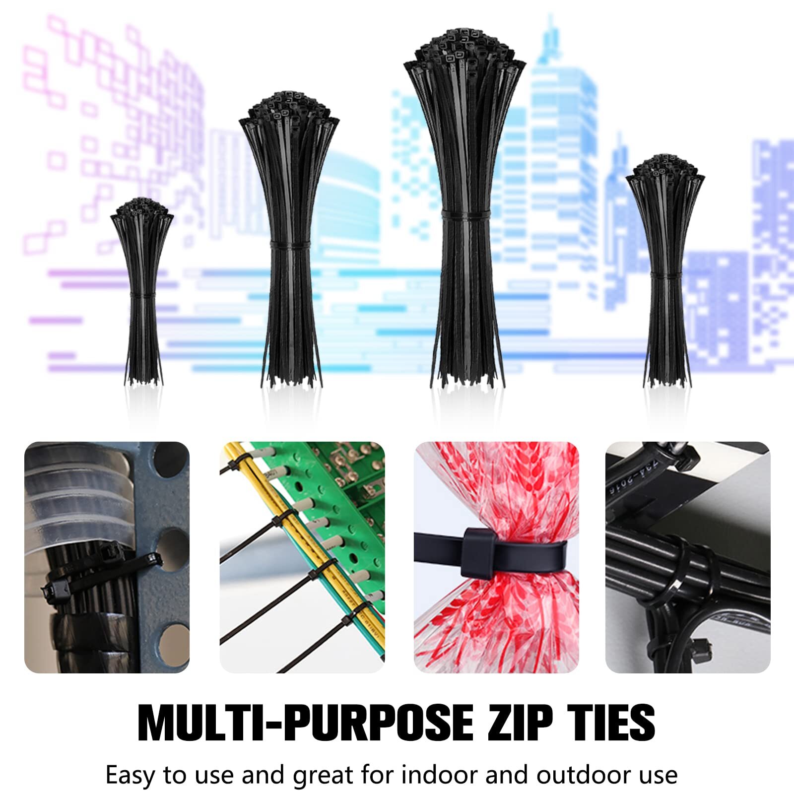 400 Pack Assorted Sizes Cable Zip Ties Wire Cord Management for Home Office