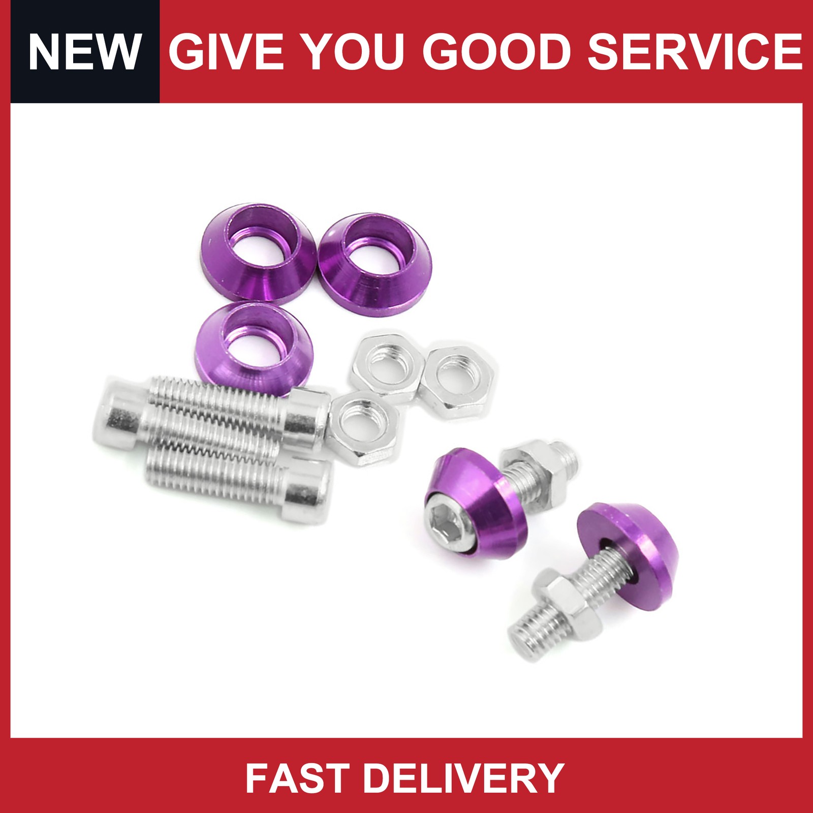 M6 Purple Metal Cone Head License Plate Frame Nuts Screws 5 Pcs for Motorbike