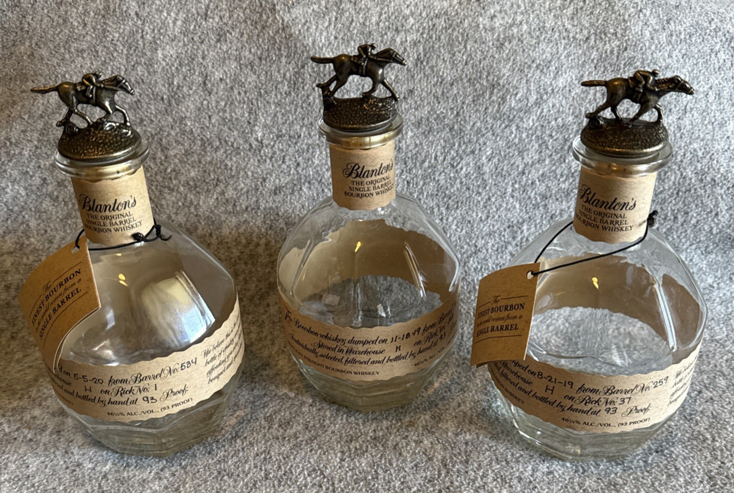 Blantons Bottles Empty Lot Of 3 with 2 N's and 1 A