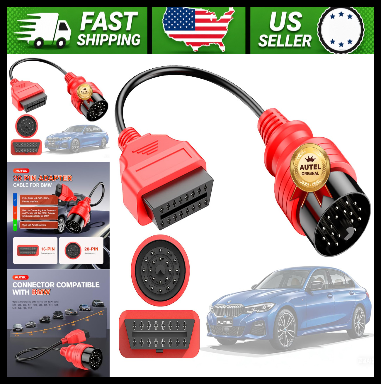 Autel BMW 20 Pin to 16 Pin OBD2 Diagnostic Adapter Cable