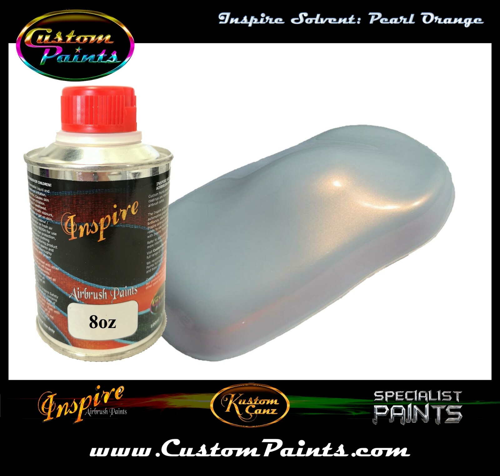 INSPIRE AIRBRUSH PEARL ORANGE 8oz (SOLVENT), CUSTOM PAINT, HOK, ARTIST, HOTROD