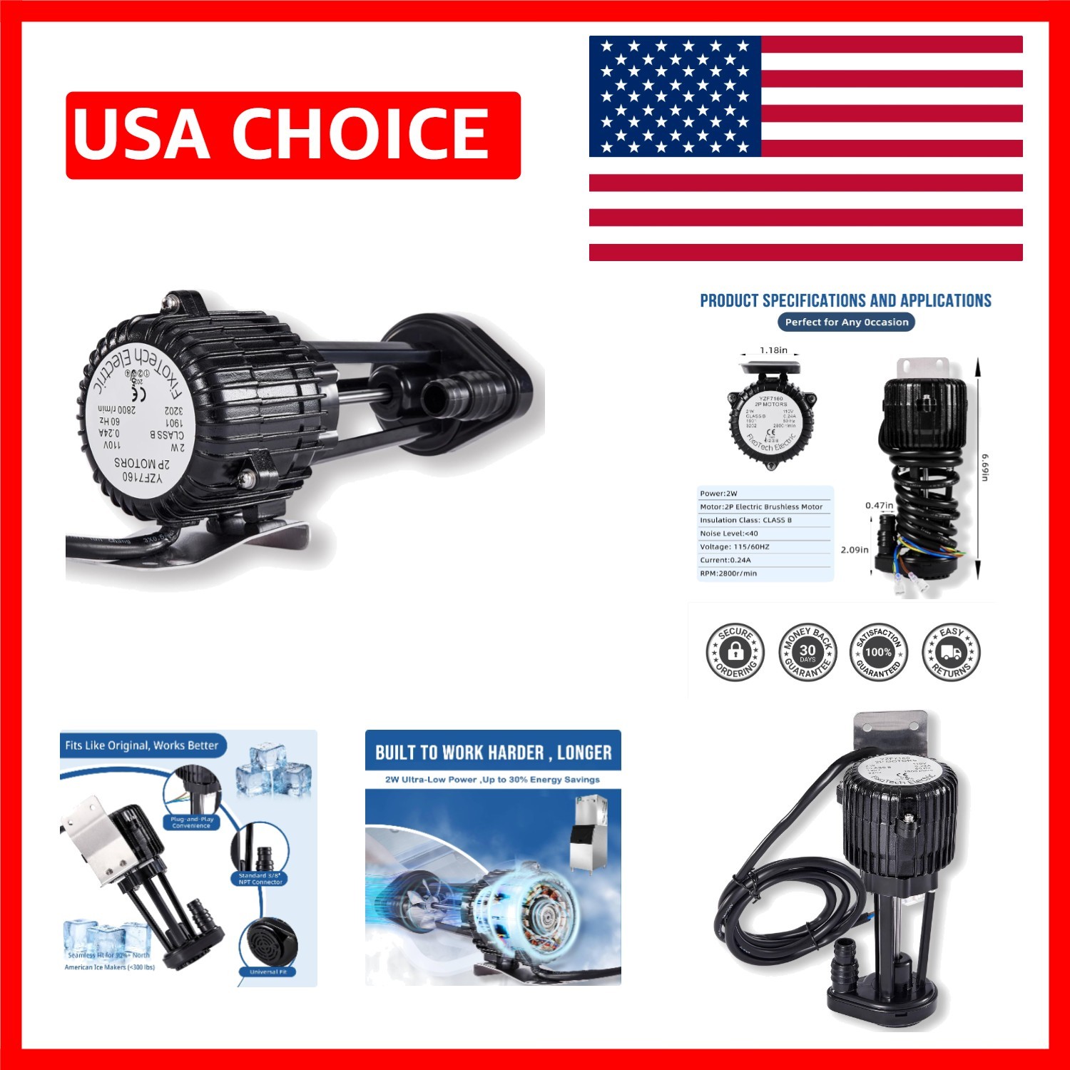 Commercial Ice Maker Water Pump | Quiet 110V 2W Replacement Part Compatible w...