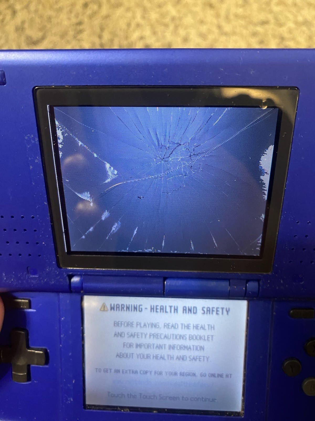 Original Nintendo DS Blue - *Broken Top Screen, No Stylus*