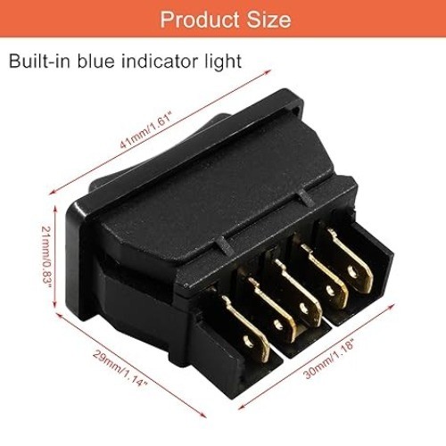 2-Pin Power Window Switch 12V 20A DPDT Momentary Rocker with Blue Indicator Ligh