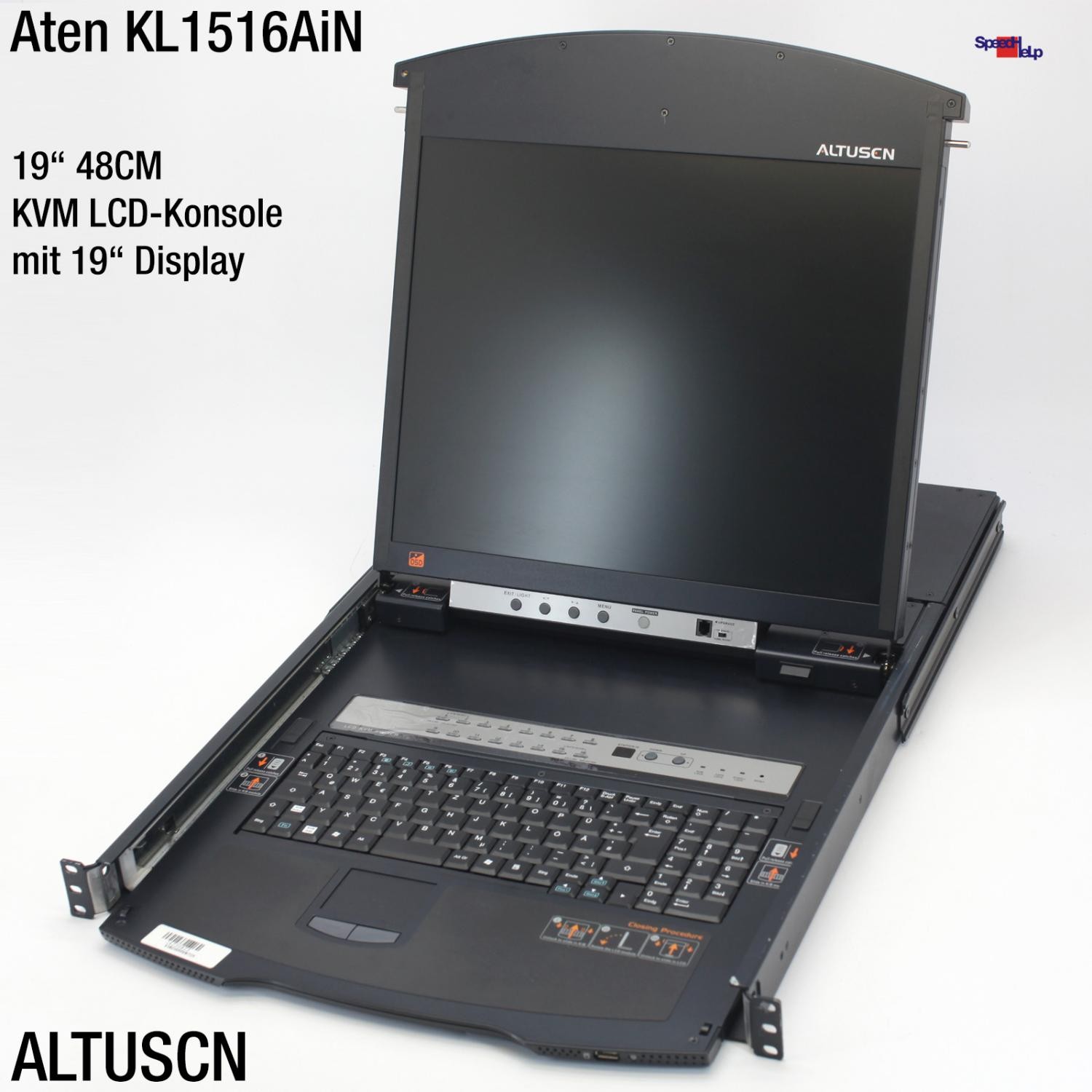 19" ATEN KL1516AiN DUAL RAIL LCD KVM SWITCH ALTUSCN DISPLAY KEYBOARD 1U RACK