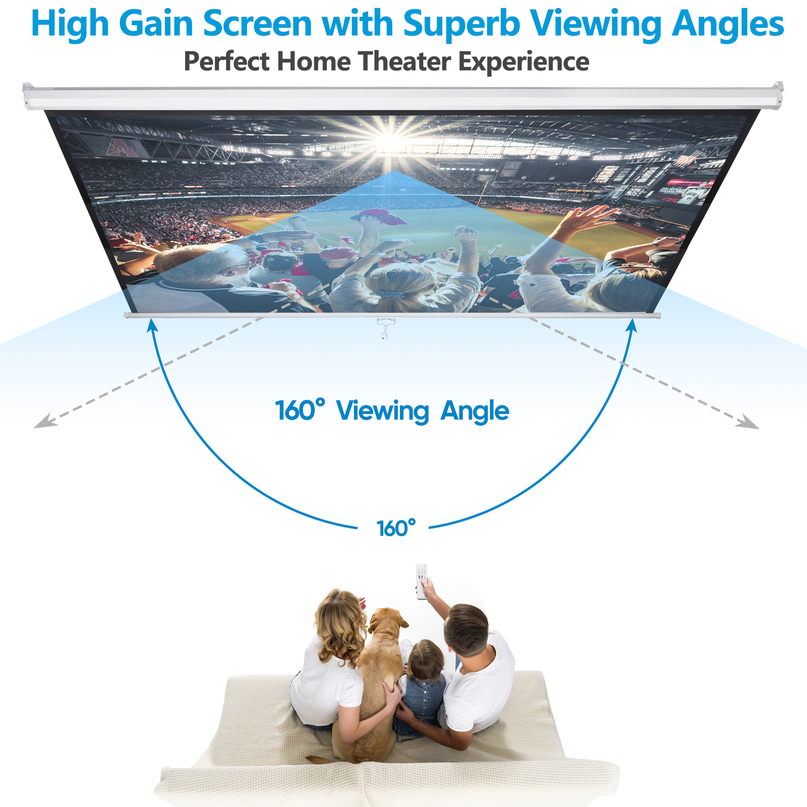 84" X 84"Manual Pull Down Projector Screen Home Theatre Play Game Bedroom