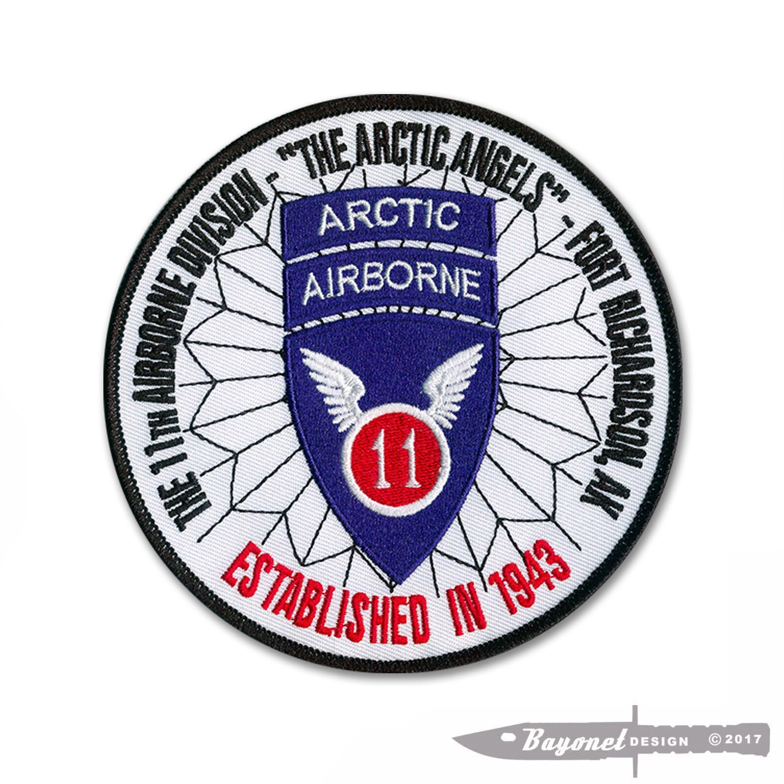 11th Airborne Division Embroidered Patch ( 4 1/2") - Wax Back - Arctic Angels
