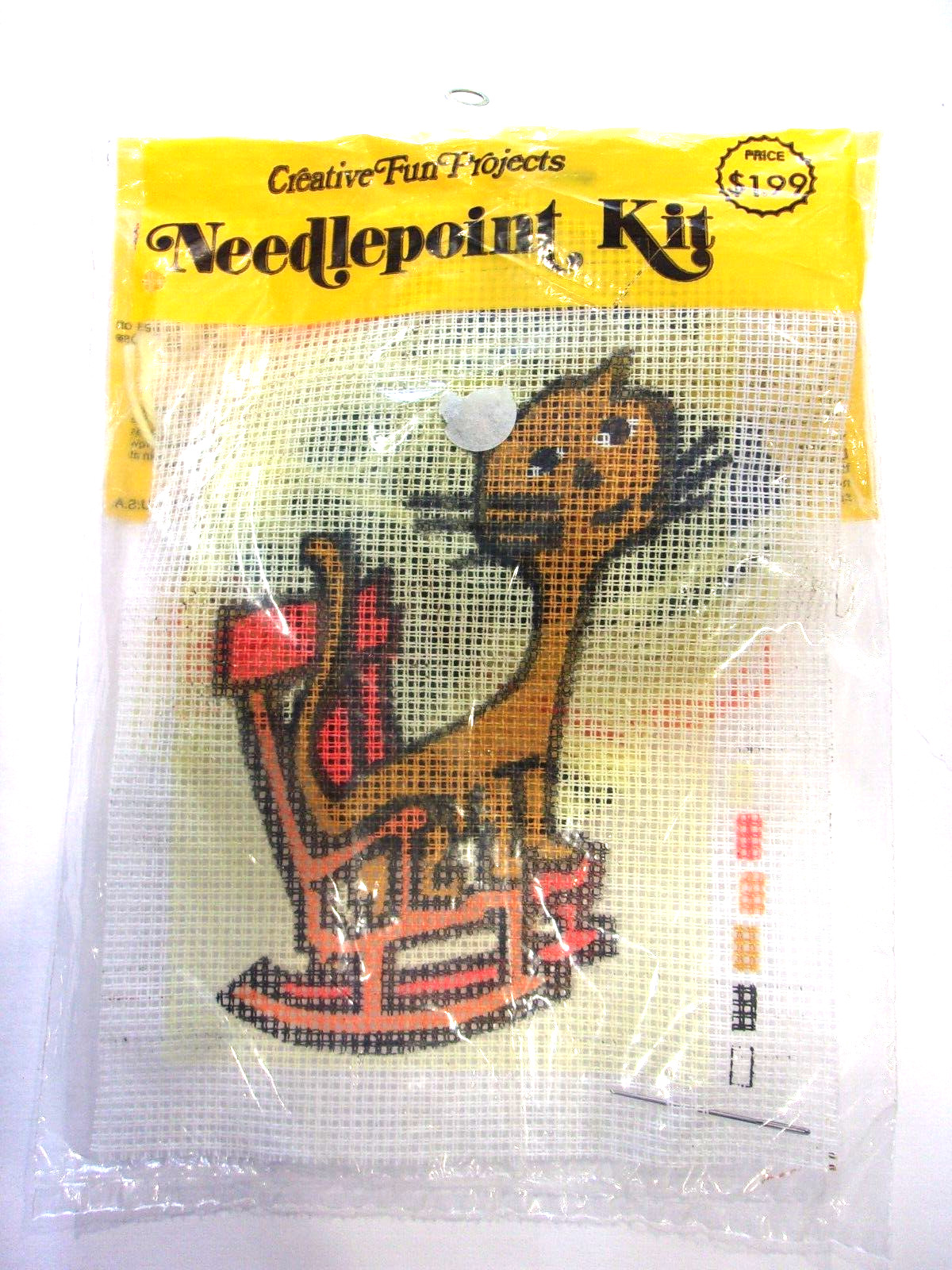 New Vtg Cat in Rocking Chair Creative Fun Projects Needlepoint Kit Yarn  9" X 7"