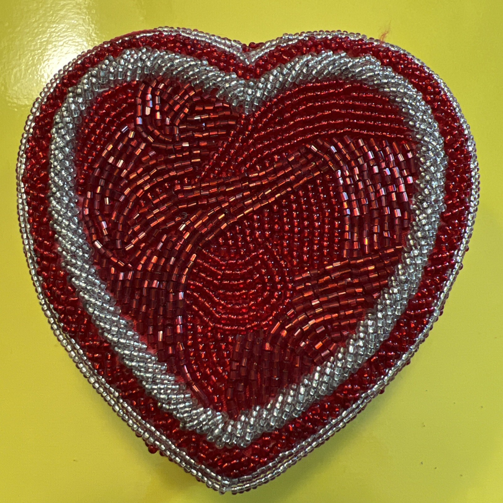 Lillian Vernon Red Beaded Heart Shape Box. New With Box.