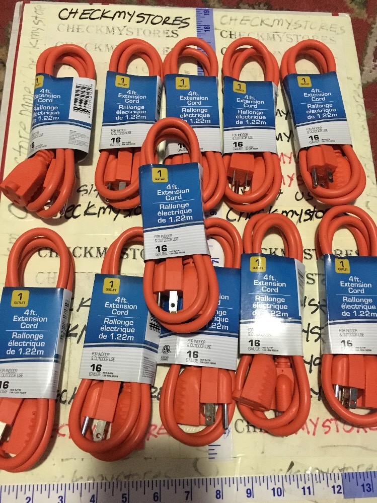 11X ORANGE 1 OUTLET 16 GAUGE    4FT EXTENSION CORD NEW