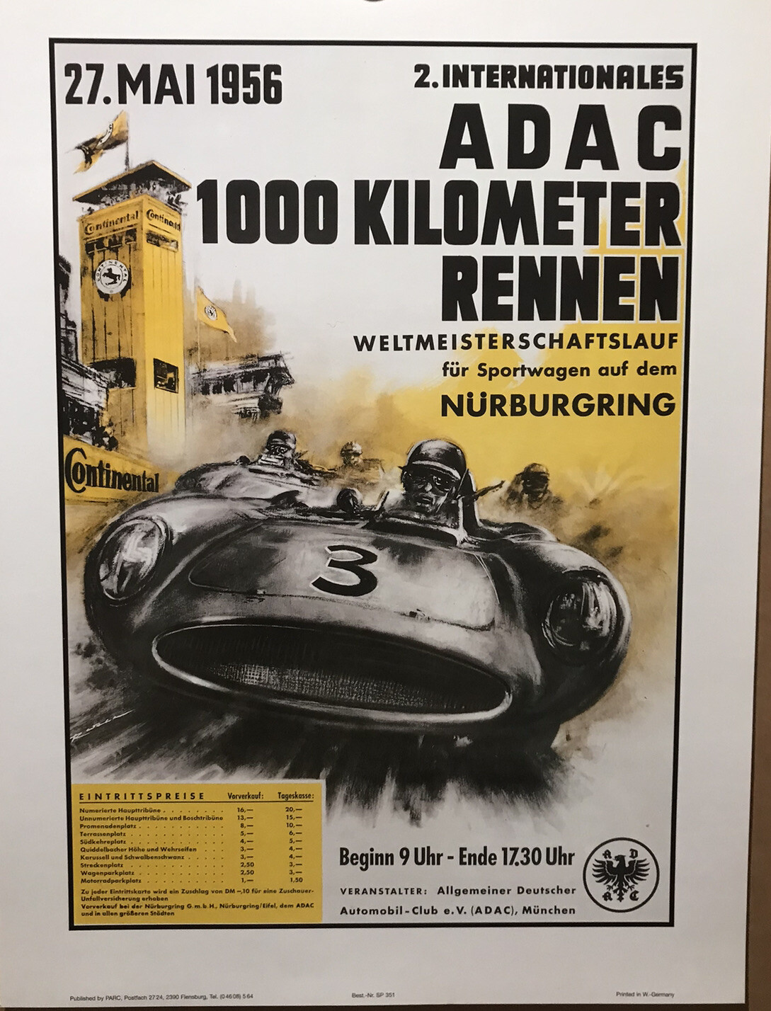 1956 Int. ADAC 1000Km Rennen Nurburgring Reprint. Free Ship Car Poster! Own It!