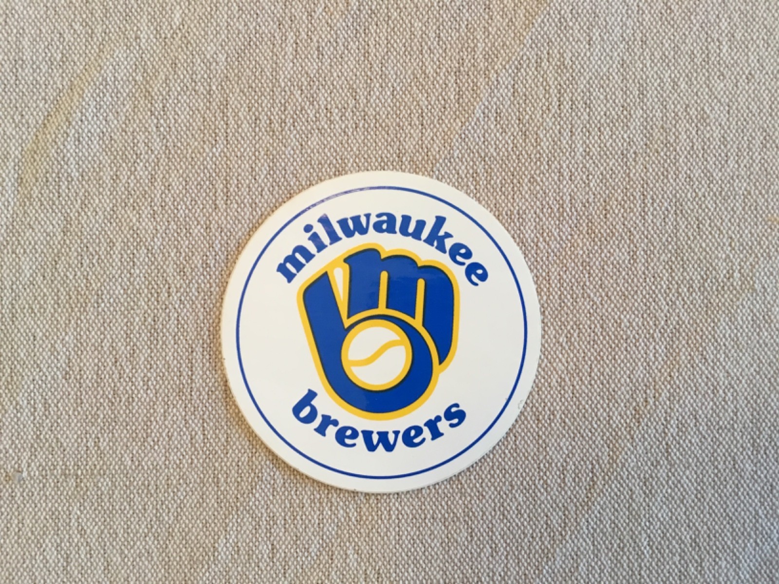 Vintage Milwaukee Brewers Sticker 3" Circle. Ball-in-Glove logo.