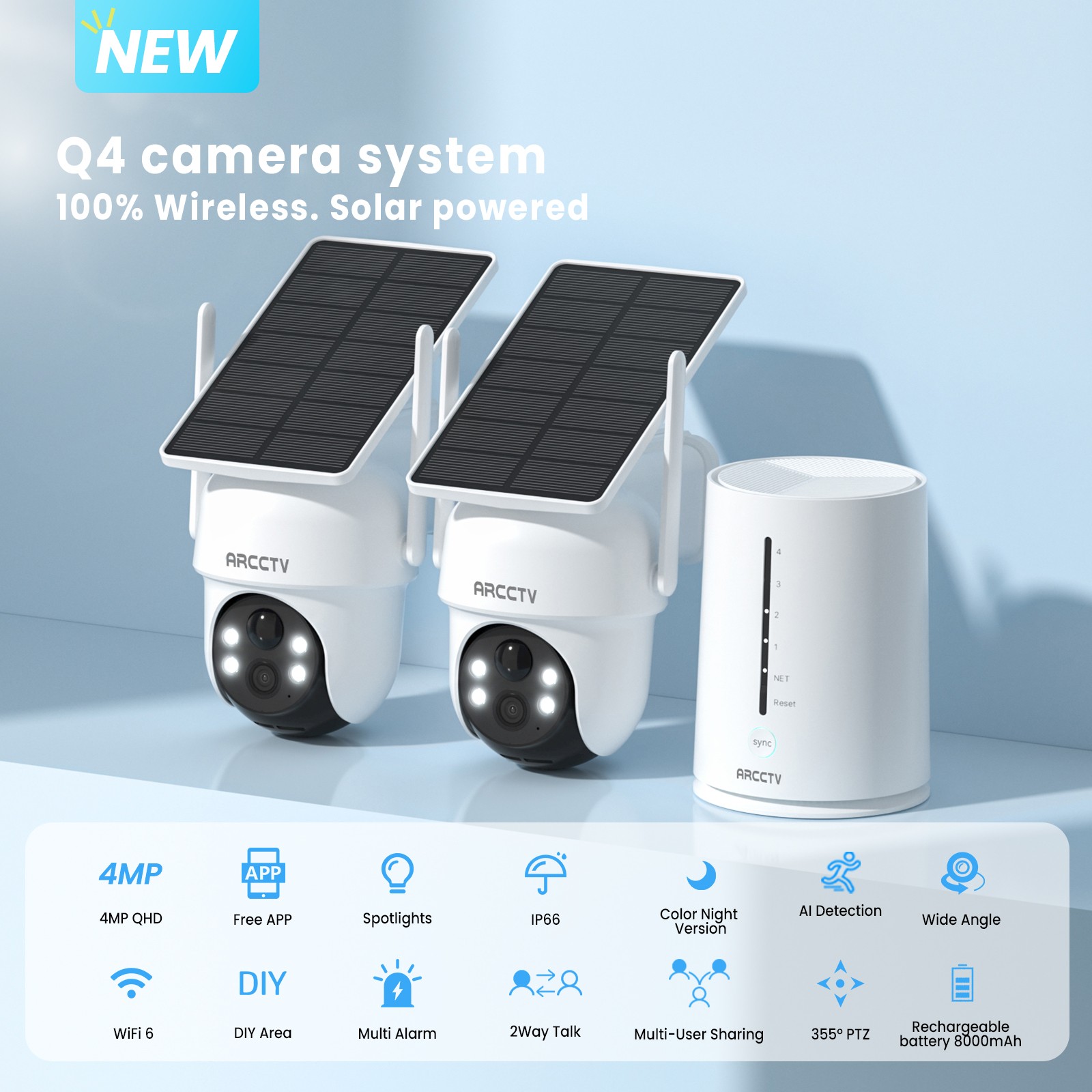 ARCCTV Outdoor Wireless Security Camera System Solar Battery Powered WIFI Camera