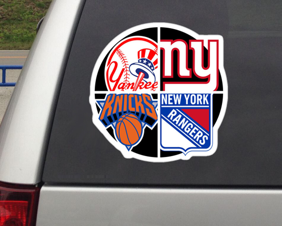 NY Sports Teams  Yankees. Rangers, Giants, Knicks Mashup  Car Decal Wall Decal