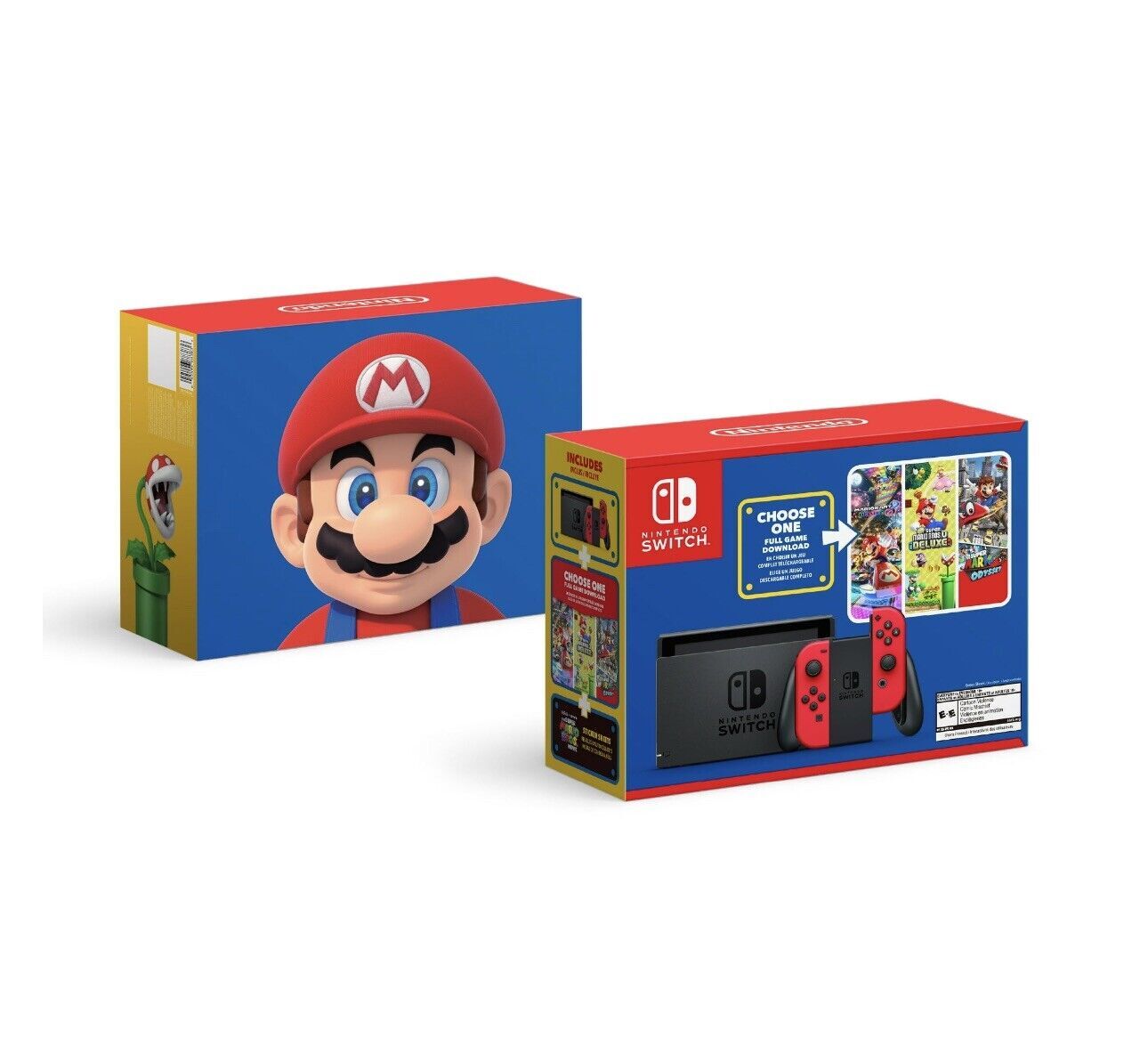 Nintendo Switch HAC-001(-01) Mario Choose One Bundle 32GB Console - Black/Red