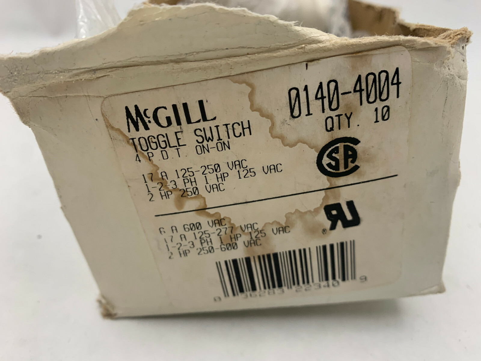 McGill 0140-4004 NIB 4PDT On-On Toggle Switch 17A 1-2-3 Ph 1Hp 125V 2Hp 250V #B7