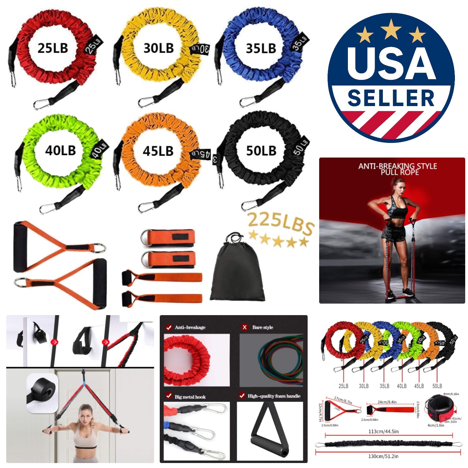 Adjustable 6-Band Resistance Set with Cushioned Handles & Portable Carrying Bag
