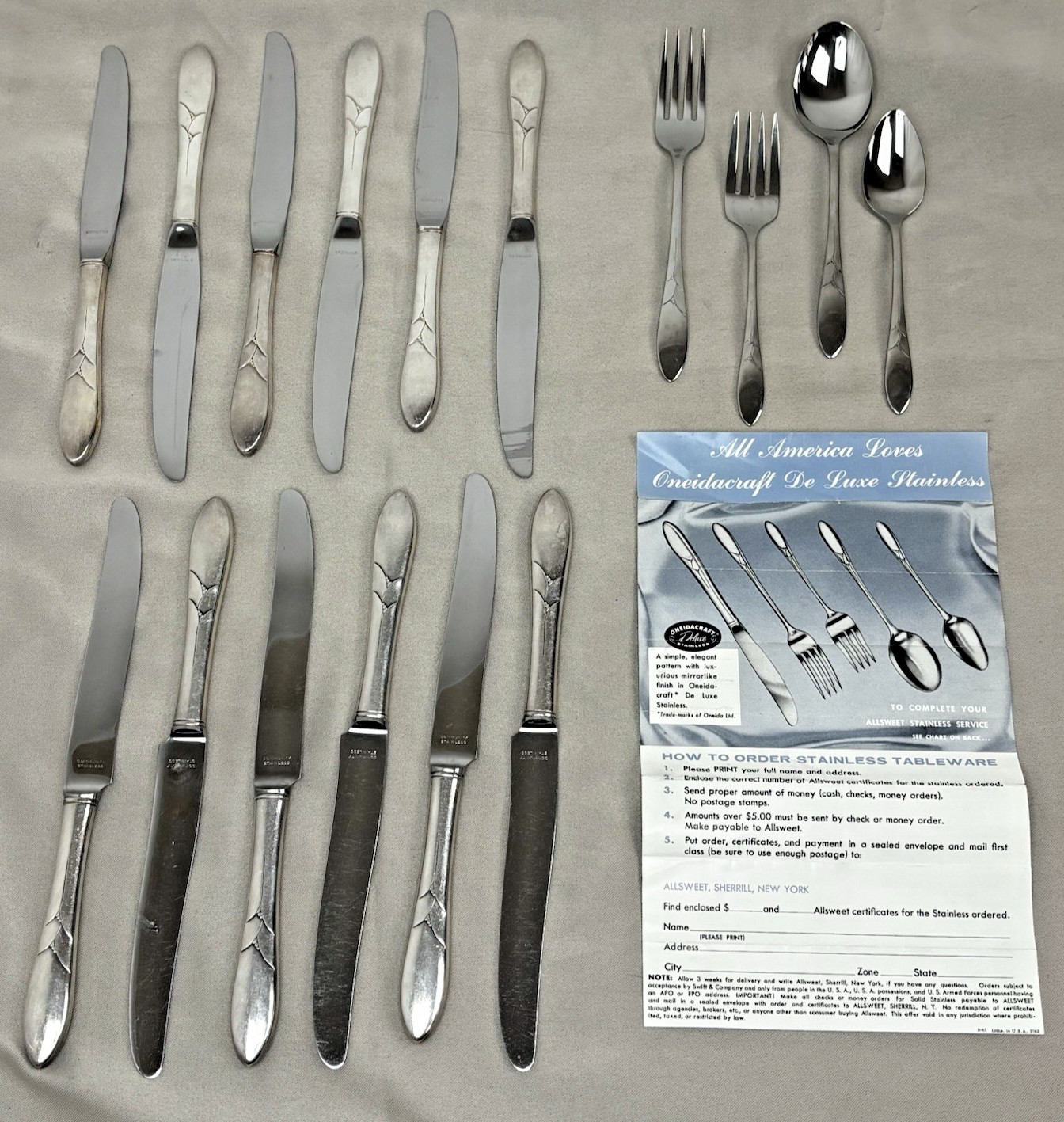 Community Lady Hamilton Stainless Flatware Lot 14 Pc Oneidacraft Deluxe W/Card