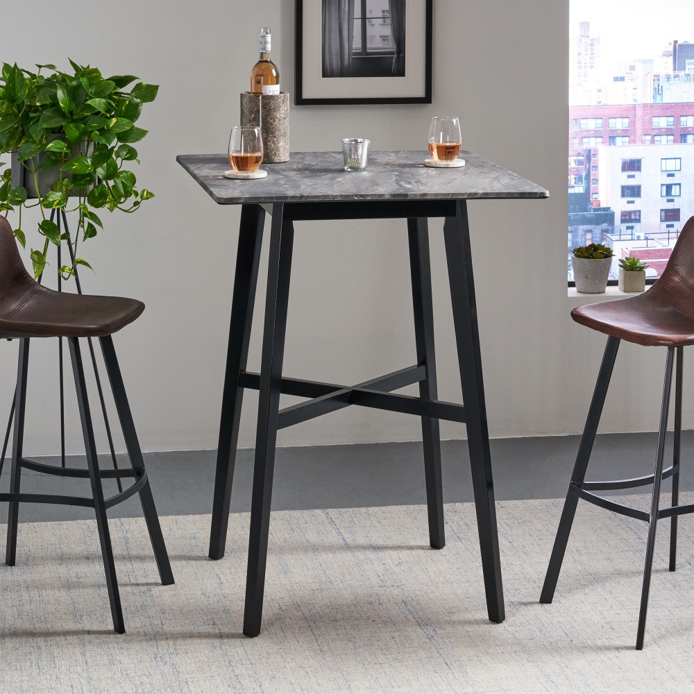 Dining Table Rubberwood Legs Marble Finish High-Pressure Laminate Surface