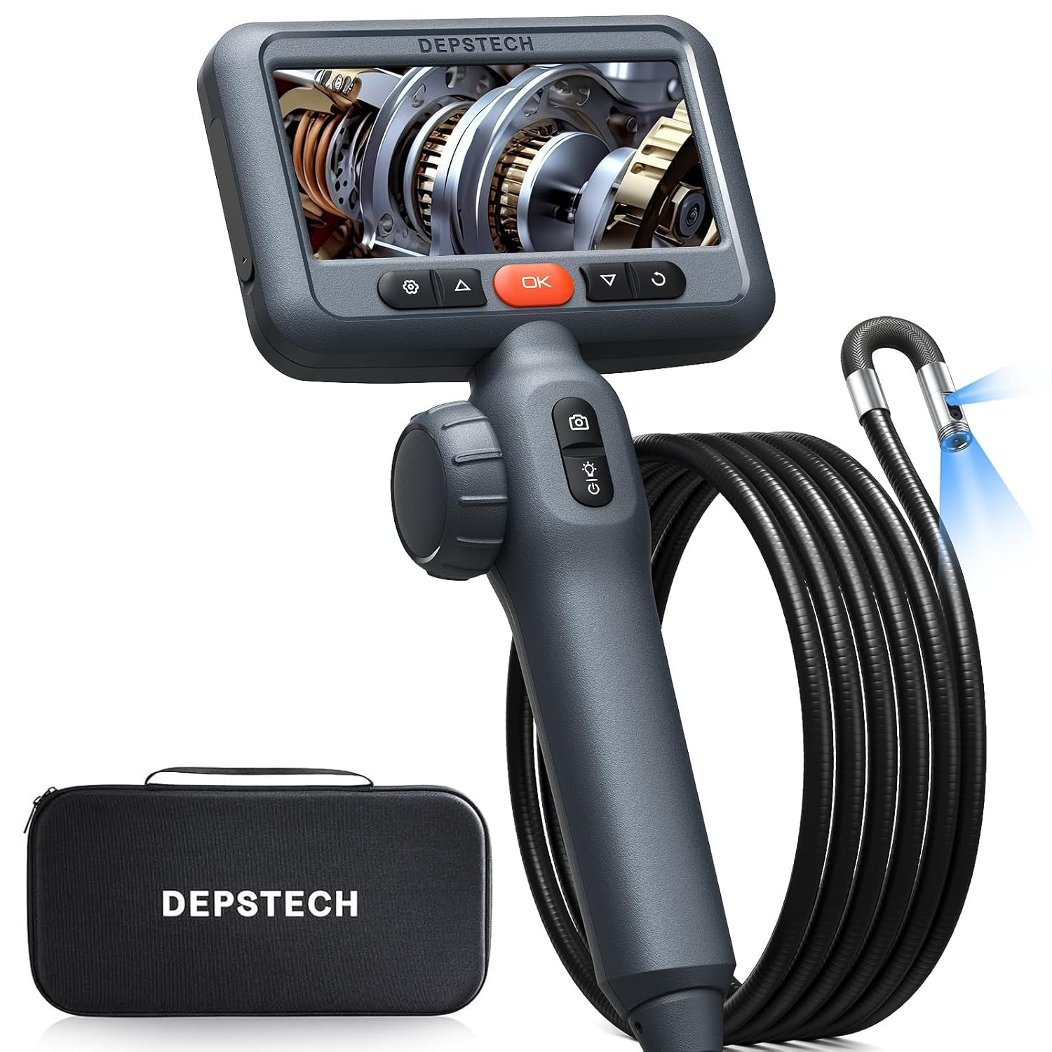 Articulating Borescope Camera with Light: Dual Lens Industrial Endoscope with 4.