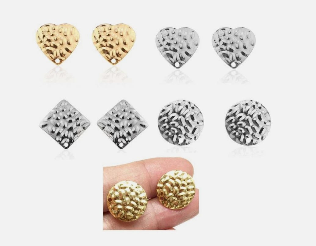 Wholesale 50pcs/lot Round Heart Square Shape Earring Stud Post DIY Gold Earrings