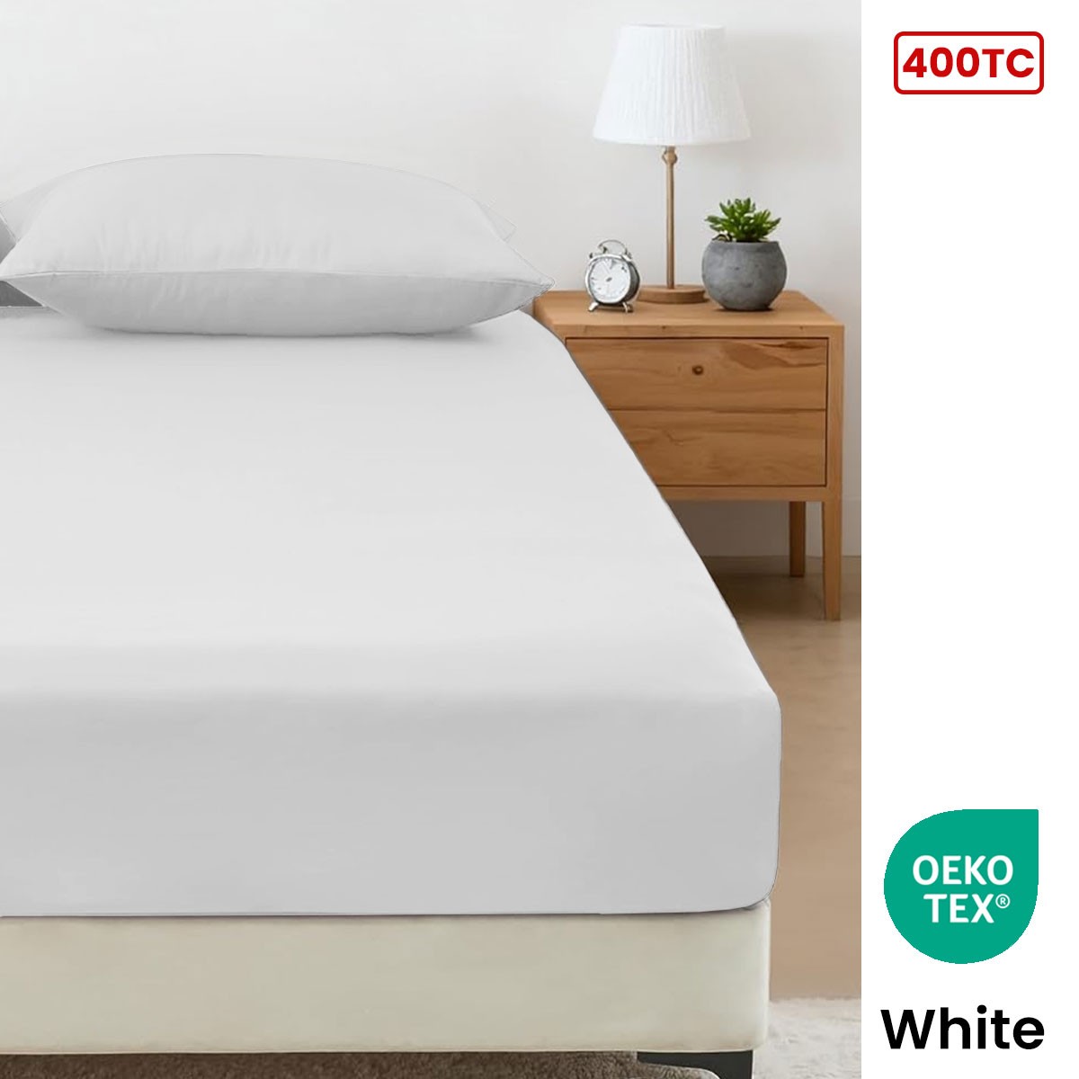 400TC Bamboo Cotton Fitted Sheet with Pillowcase Set Long Single Size 40cm Wall