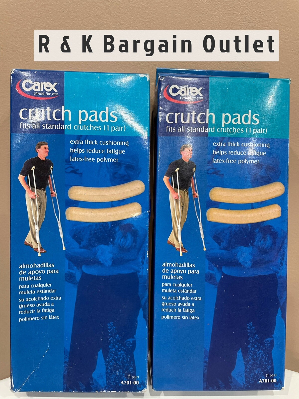 2 Sets ~ Carex Crutch Pads 4 Pads Total ~ A70100 Fits Most Standard Crutches