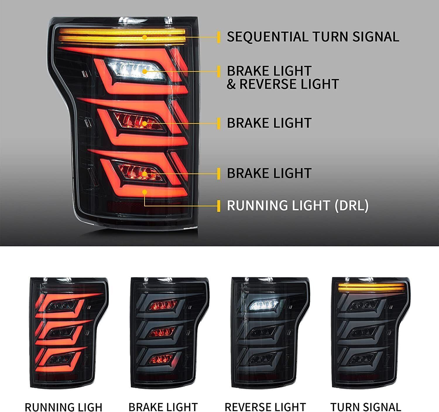 For 2015-20 Ford F150 Start-up Animation Rear Lamps Assembly LED Tail Lights US