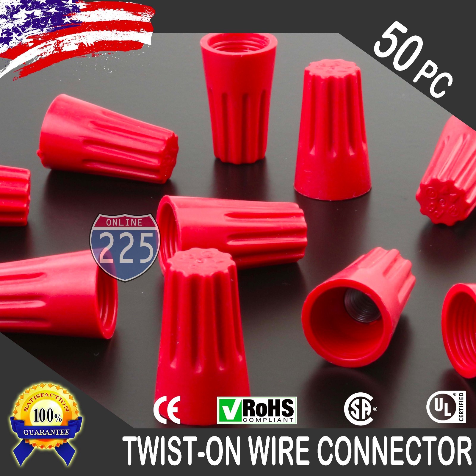(50) Red Twist-On Wire Connector Connection nuts 18-10 Gauge Barrel Screw US
