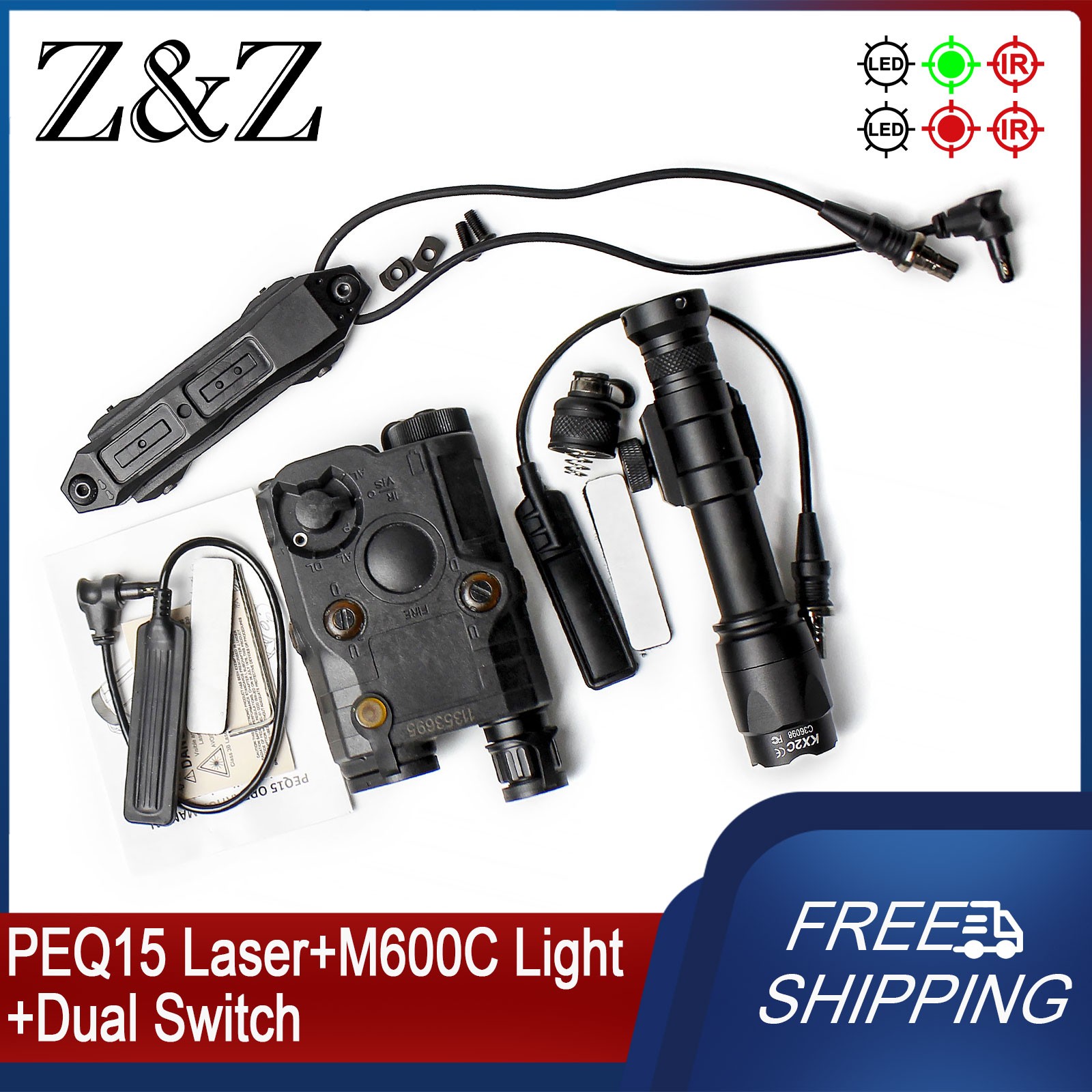Tactical Hunting PEQ 15 IR Point Red Green Dot Laser M600C Flashight With Switch
