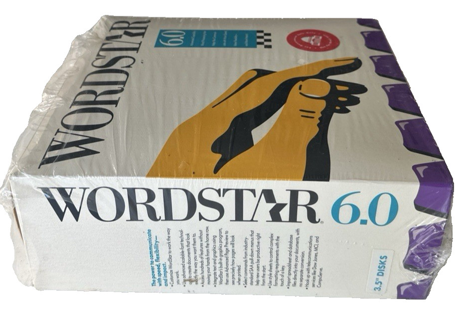 Wordstar 6.0 1990 for DOS 2.0 and higher 3.5" disks and books-Super Rare  In Box