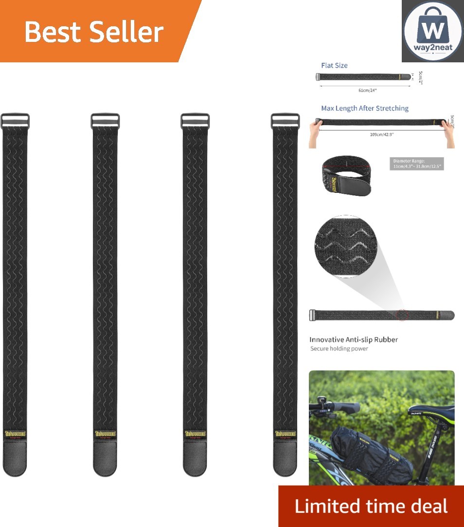 Adjustable Elastic Straps 4 Pack, Anti-Slip 24"x2" for Biking, Camping & More