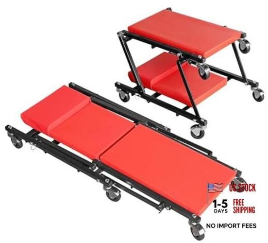 36" Rolling Foldable Automotive Creeper， Car Creeper, 2-in Creeper-36inch-Red
