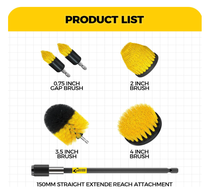 6Pack Drill Brush ，Extended Long Attachment Set All Purpose for Crevice Cleaning