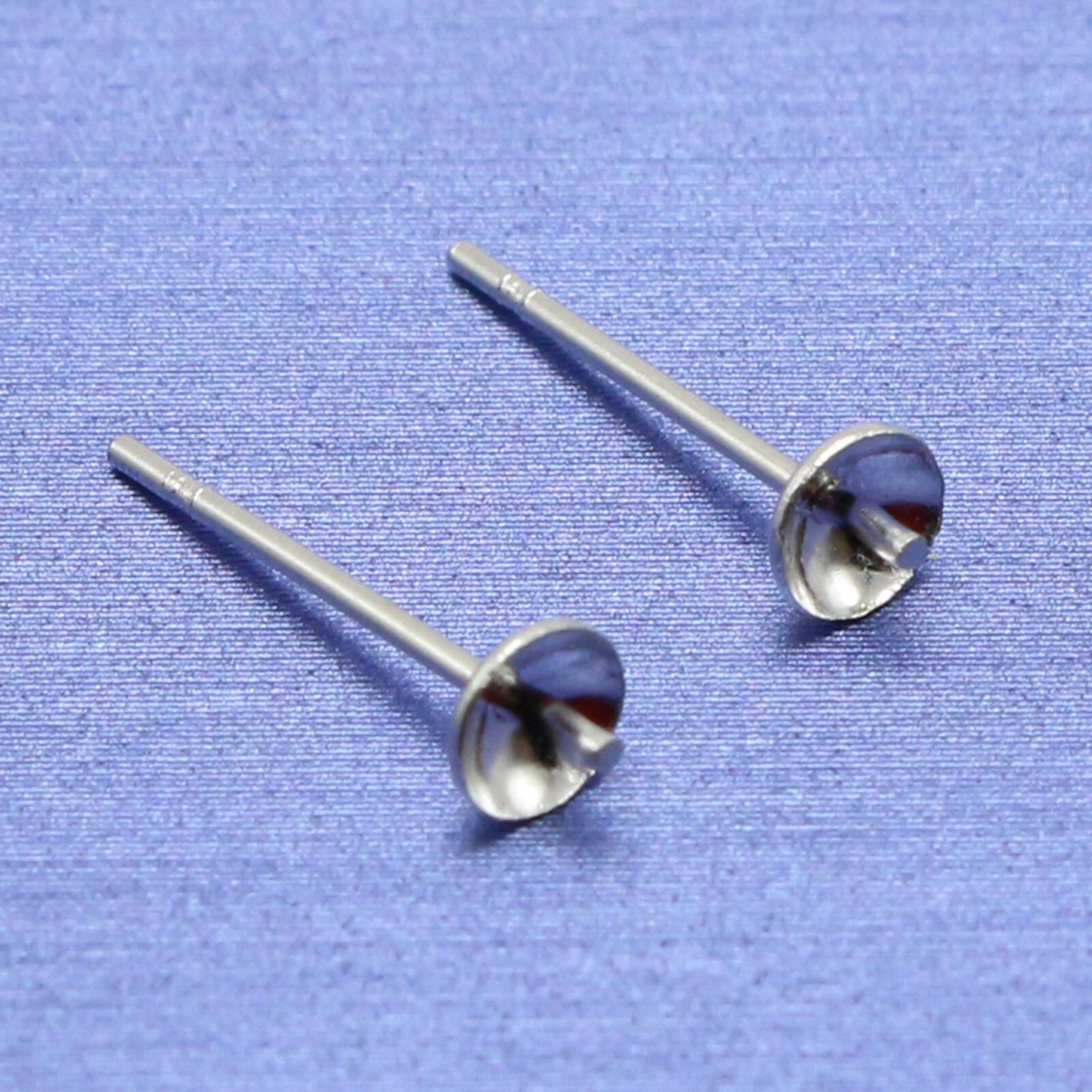100 pcs Silver 4mm Blank Cup Peg Ear Post Pin Earring Stud with Stopper Brass