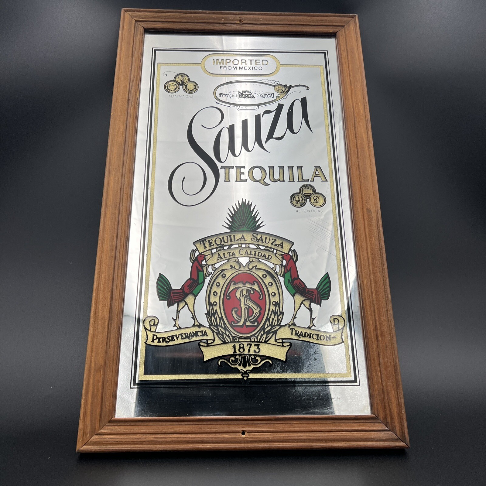 Vintage Sauza Tequila Bar Mirror Framed Man Cave ~13" x 22"