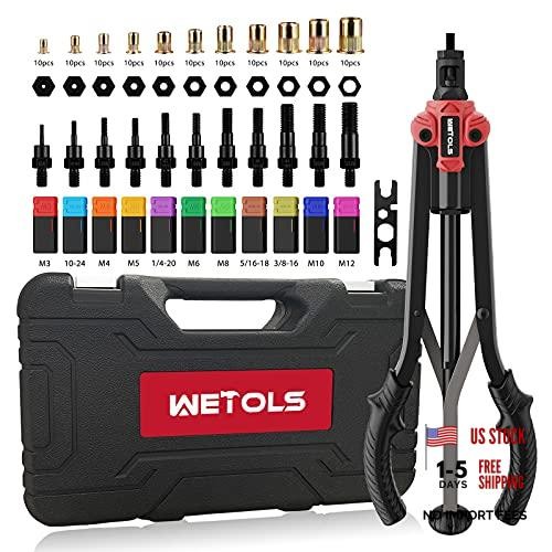 17" Rivet Nut Tool, Hand Rivet Tool Kit with 11 Metric & SAE Mandrels M3 M4