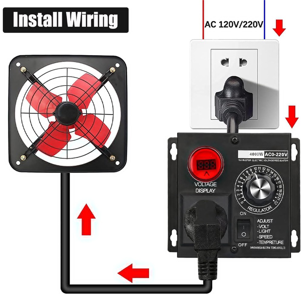 AC Variable Speed Controller,120V~220V 15A 4000W SCR Voltage Controller Black US