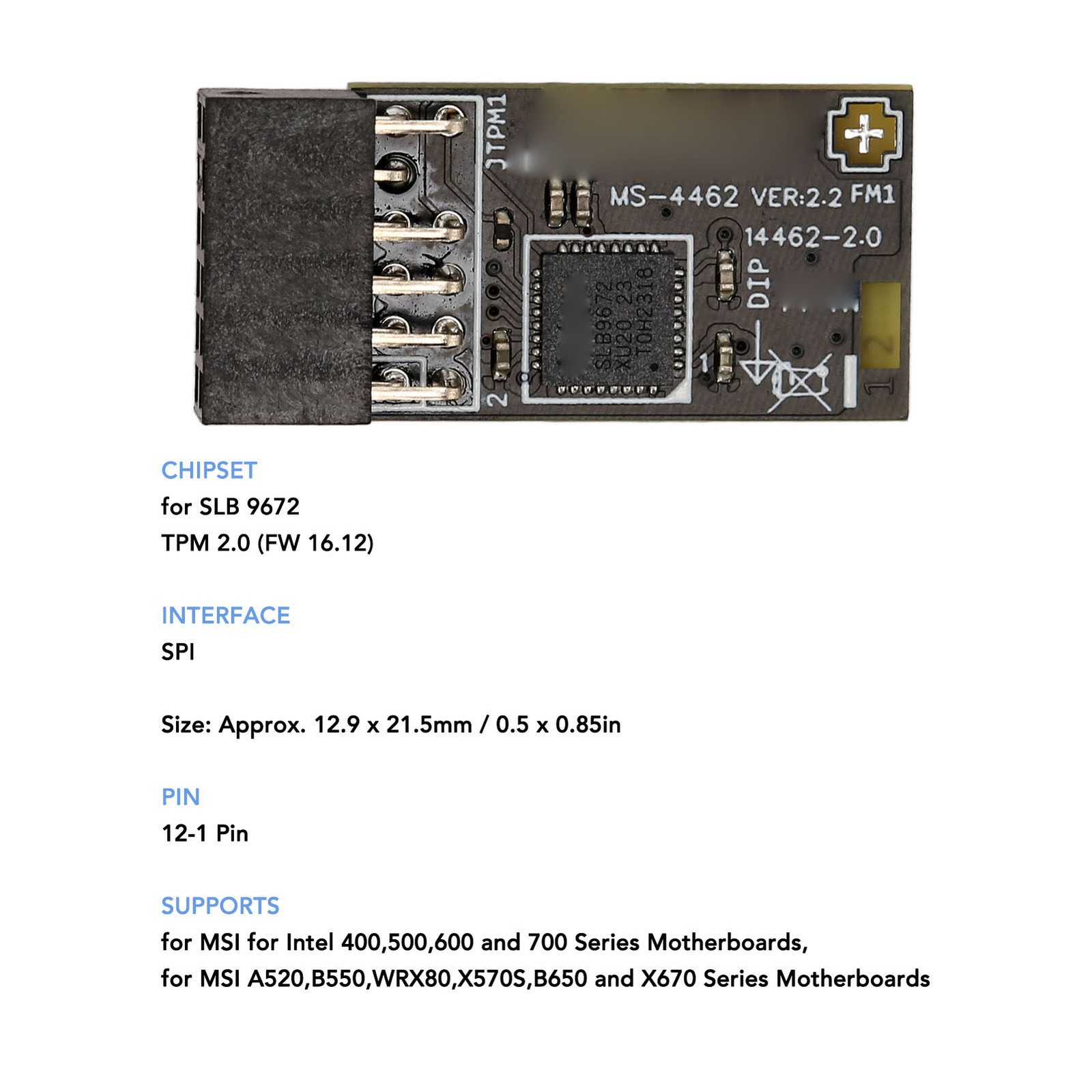 TPM2.0 Module With SLB 9672 SPI Interface For Motherboards