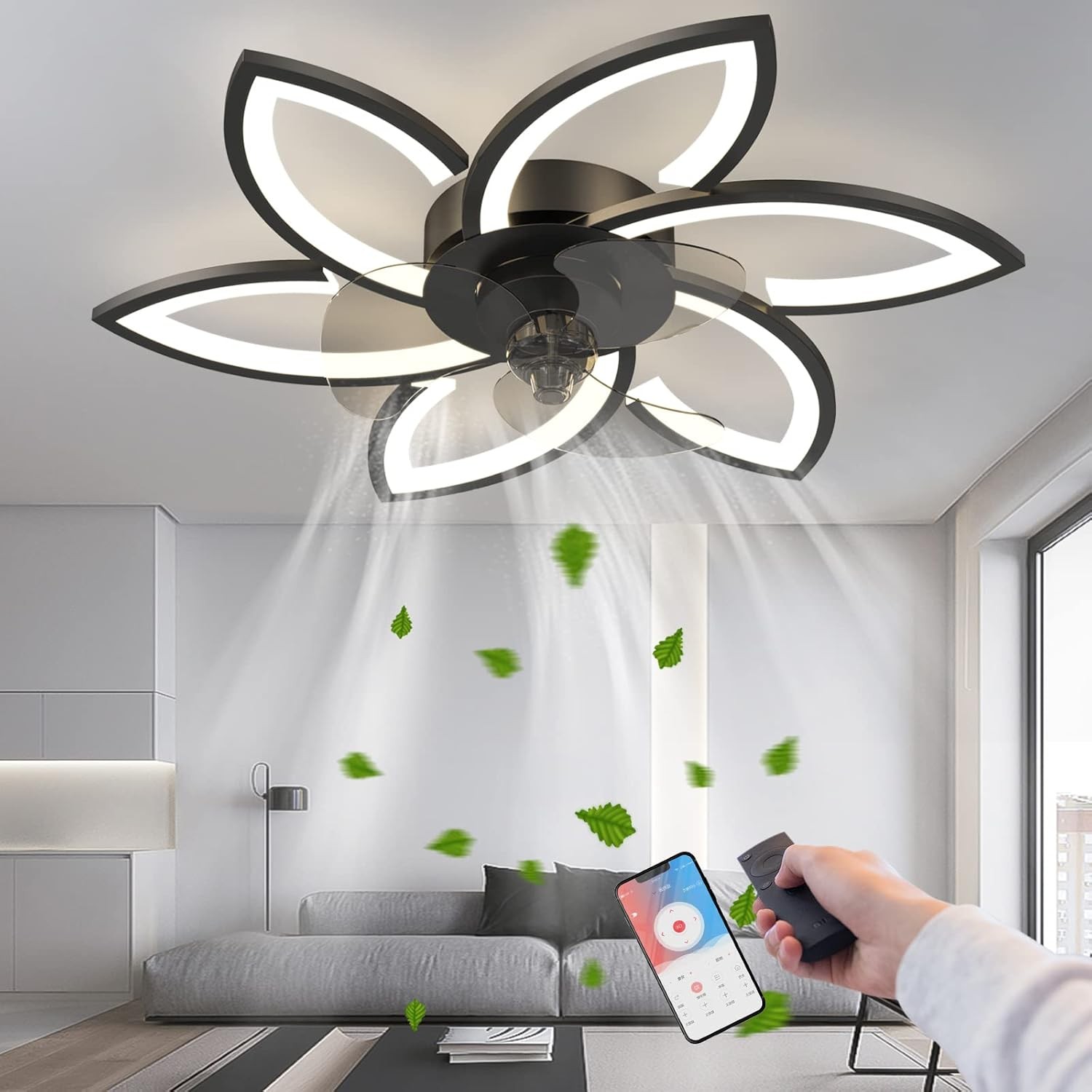 30.7in Ceiling Fans with Lights Remote & APP Control Flush Mount LED Fan Light