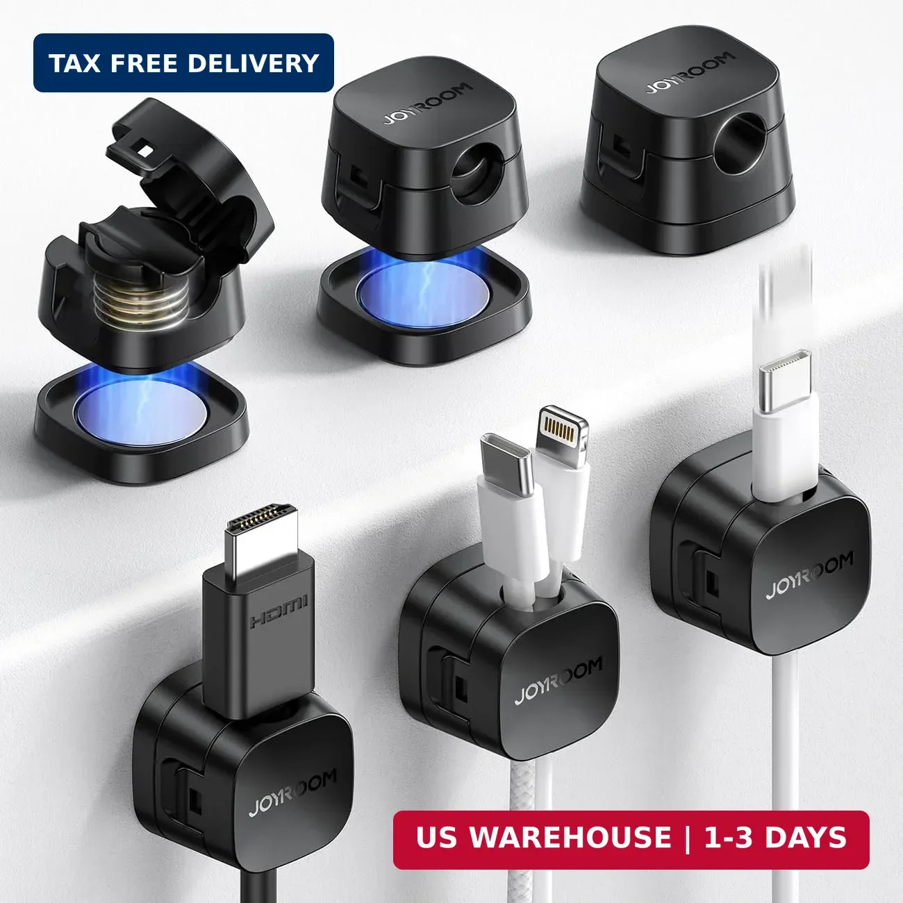 Detachable Magnetic Cord Organizer w/Secure Snap-Lock, 2-in-1 Adhesive& Magnetic