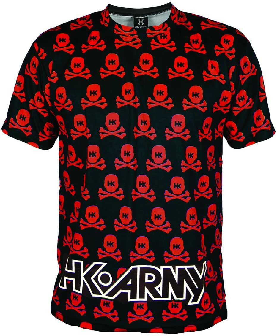Paintball HK Army DryFit Graphic Tshirt - All Over Red Skulls w/ Black - Medium