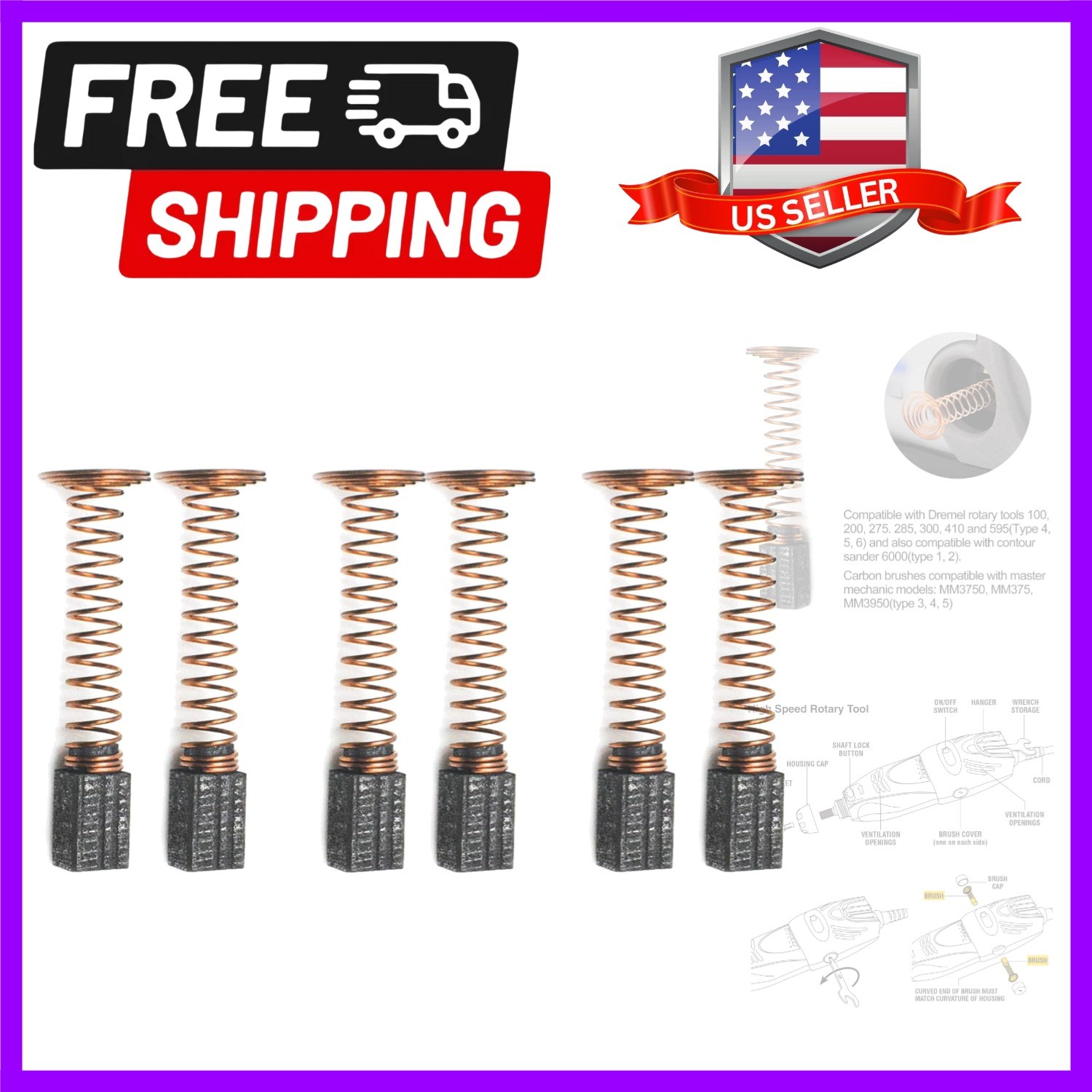 Motor Carbon Brush for fits Dremel 100 200 285 300 395 410 595 Type 4, 5 & 6,...