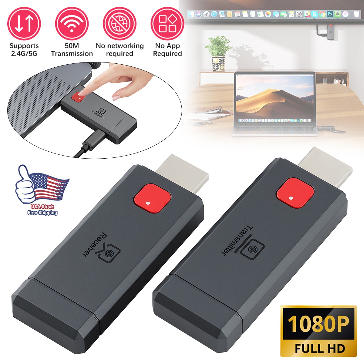 New HDMI Wireless Extender Kit 50m | Dual Band Screen Mirroring for Laptop PC TV